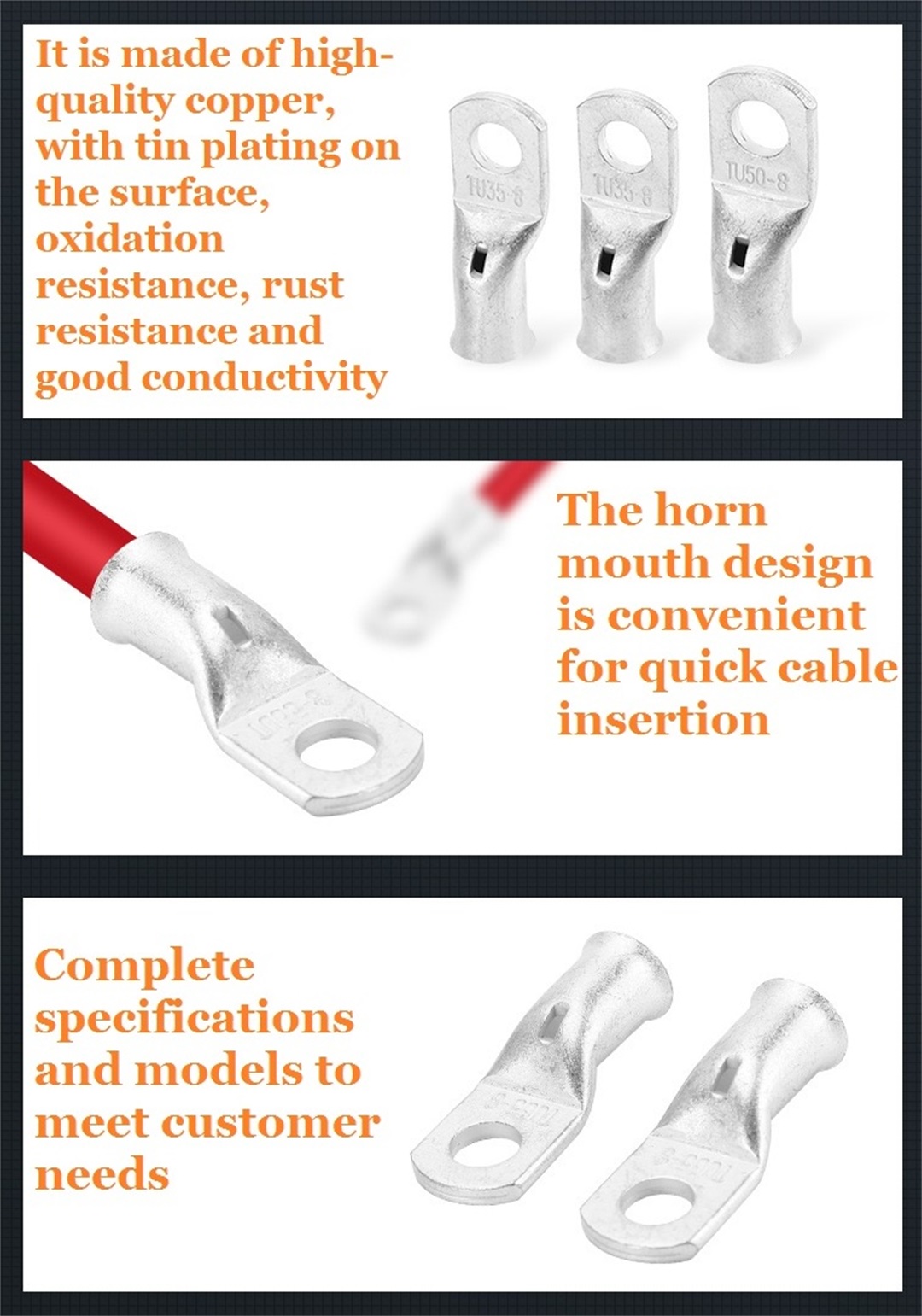 Bell mouth copper connecting termiinal cable lugs