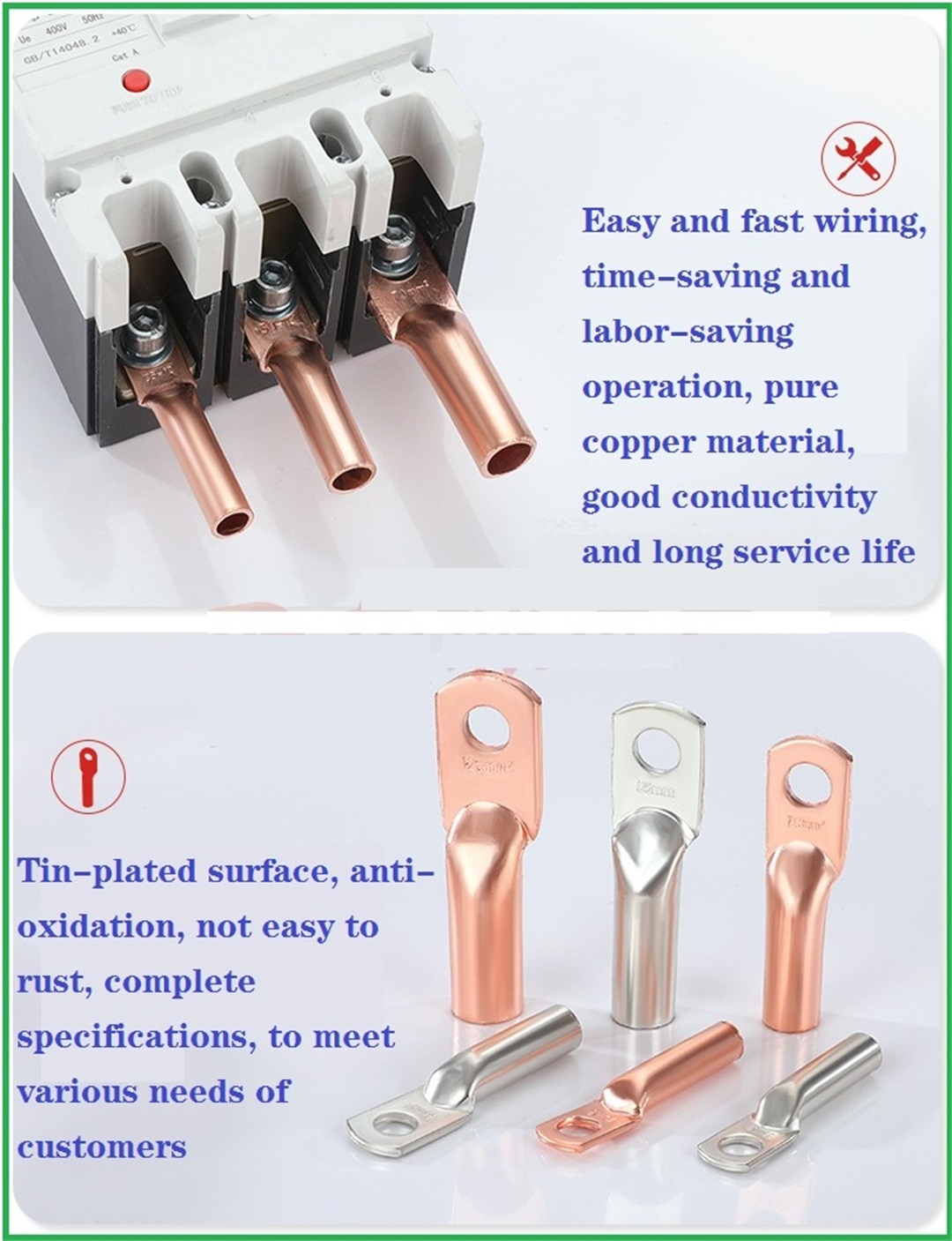 copper connecting terminal cable lugs