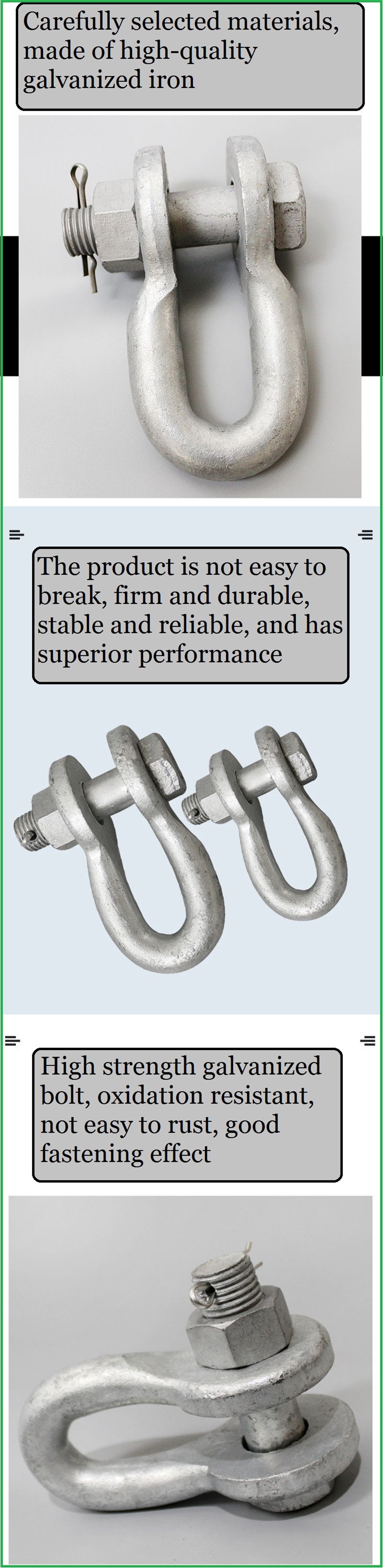 U shackle Power link fittings for overhead lines